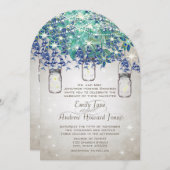 Invitation Rustic Luxe Navy et Turquoise Mason Jar (Devant / Derrière)