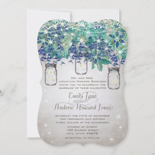 Invitation Rustic Luxe Navy et Turquoise Mason Jar (Devant)