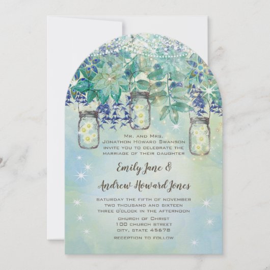 Invitation Rustic Luxe Navy Gold Mason Jar (Devant)