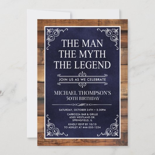 Invitation Rustic Man Myth Legend Photo 50th Birthday (Devant)