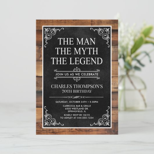 Invitation Rustic Man Myth Legend Photo 70th Birthday (Debout devant)