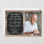 Invitation Rustic Man Myth Légende Black 100th Birthday Photo (Devant)