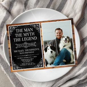 Invitation Rustic Man Myth Légende Black 50th Birthday Photo