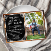 Invitation Rustic Man Myth Légende Black 70th Birthday Photo