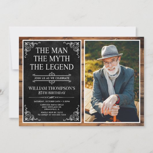 Invitation Rustic Man Myth Légende Black 85th Birthday Photo (Devant)