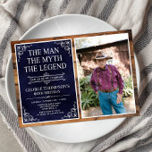 Invitation Rustic Man Myth Légende Bleu 90ème anniversaire Ph
