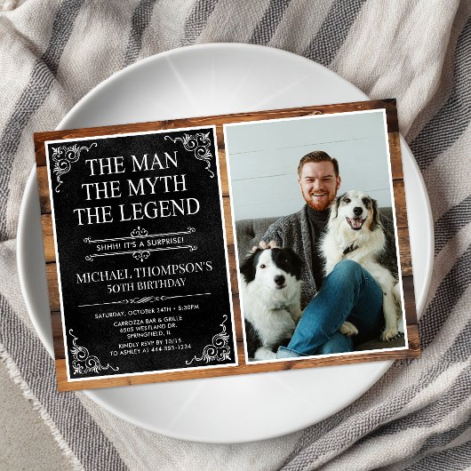 Invitation Rustic Man Myth Légende Surprise 50e anniversaire