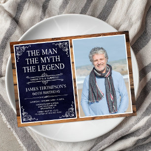 Invitation Rustic Man Myth Légende Surprise 60e anniversaire