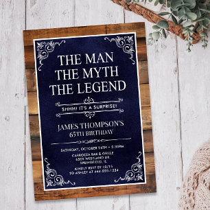 Invitation Rustic Man Myth Légende Surprise 65e anniversaire