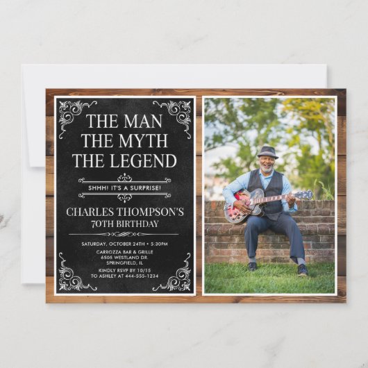 Invitation Rustic Man Myth Légende Surprise 70e anniversaire (Devant)