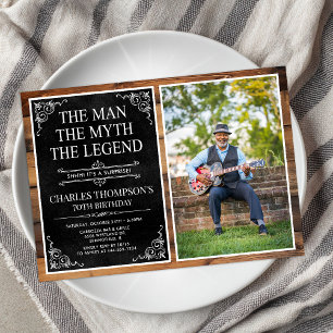 Invitation Rustic Man Myth Légende Surprise 70e anniversaire