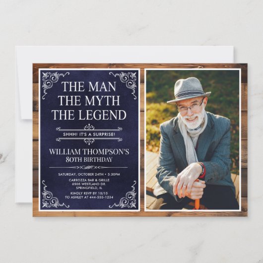 Invitation Rustic Man Myth Légende Surprise 80e anniversaire (Devant)