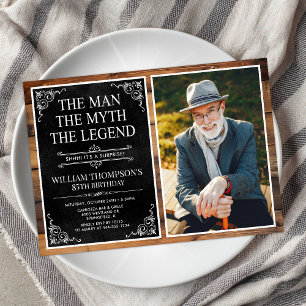 Invitation Rustic Man Myth Légende Surprise 85e anniversaire