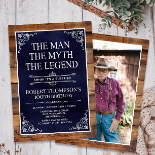 Invitation Rustic Man Myth Légende Surprise Photo 100 Anniver