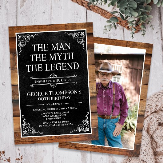 Invitation Rustic Man Myth Légende Surprise Photo 90 Annivers