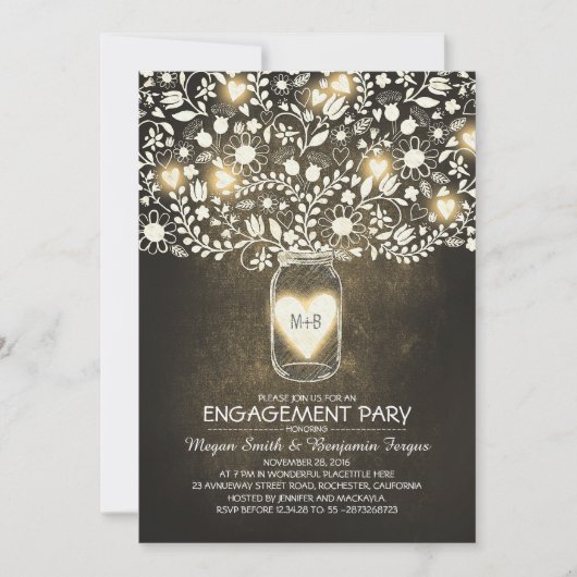 Invitation Rustic Mariage Engagement Party Mason Jar Invitati (Devant)