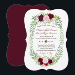 Invitation Rustic Marsala Floral Wreath Burgundy Wedding<br><div class="desc">Rustic Marsala Floral Wreath Burgundy Wedding Invitation. This rustic design features gorgeous watercolor flowers in a wreath, arrows with heart and flowers bouquet (as a divider) on a white background. On the back there is a beautiful burgundy background. Use Customize tool to add your info. For more, visit please, my...</div>