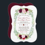 Invitation Rustic Marsala Floral Wreath Burgundy Wedding<br><div class="desc">Rustic Marsala Floral Wreath Burgundy Wedding Invitation. This rustic design features gorgeous watercolor flowers in a wreath, arrows with heart and flowers bouquet (as a divider) on a white background. On the back there is a beautiful burgundy background. Use Customize tool to add your info. For more, visit please, my...</div>