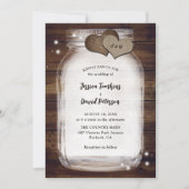 Invitation Rustic Mason Jar Burlap Coeurs Grange Mariage en b (Devant)