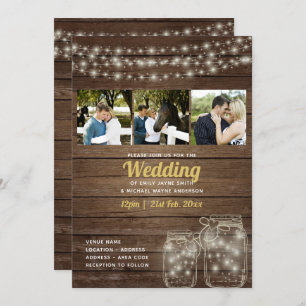 Invitation Rustic Mason Jar éclaire le Mariage PHOTO COLLAGE