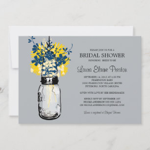 Invitation Rustic Mason Jar et Fête des mariées Fleur sauvage