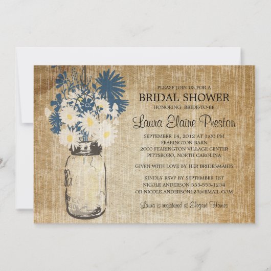Invitation Rustic Mason Jar et Fleur sauvage Daisies (Devant)