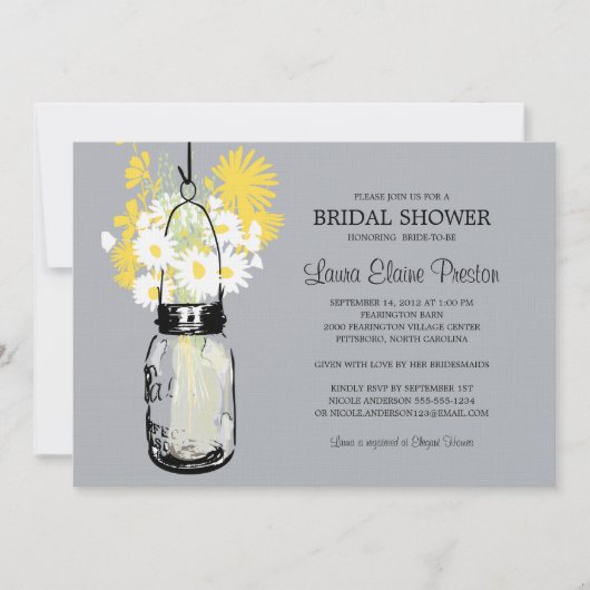 Invitation Rustic Mason Jar et Fleur sauvage Daisies (Devant)