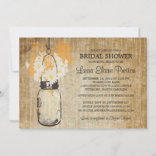 Invitation Rustic Mason Jar et Fleur sauvage Daisies