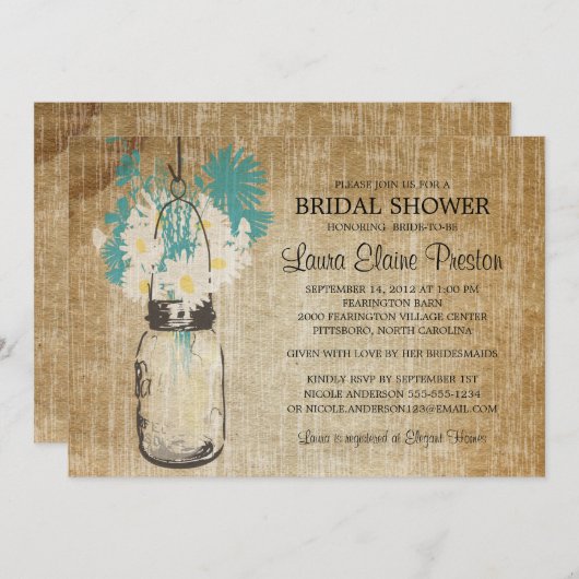 Invitation Rustic Mason Jar et Fleur sauvage Daisies (Devant / Derrière)