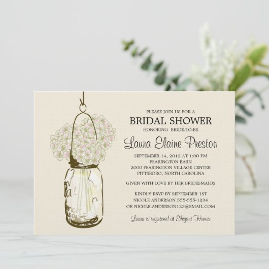 Invitation RustIC Mason Jar et Hydrangeas (Debout devant)