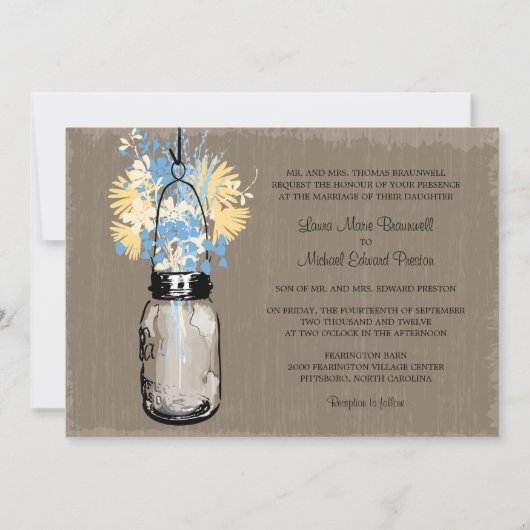Invitation Rustic Mason Jar et Mariage Fleur sauvage (Devant)