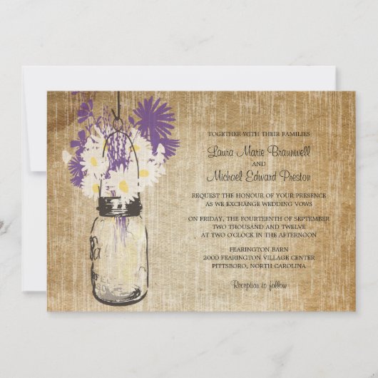 Invitation Rustic Mason Jar et Mariage Fleur sauvage (Devant)