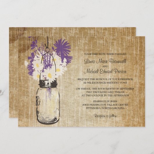 Invitation Rustic Mason Jar et Mariage Fleur sauvage (Devant / Derrière)