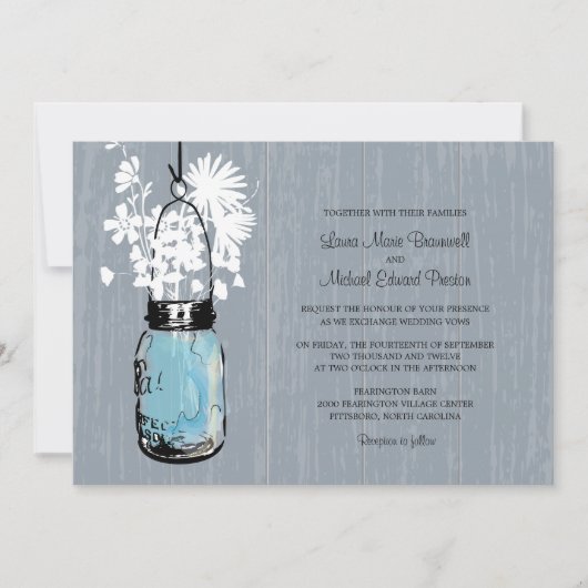 Invitation Rustic Mason Jar et Mariage Fleur sauvage (Devant)