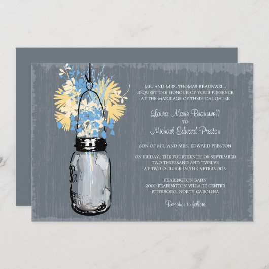 Invitation Rustic Mason Jar et Mariage Fleur sauvage (Devant / Derrière)