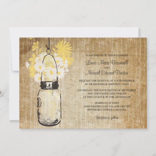 Invitation Rustic Mason Jar et Mariage Fleur sauvage (Devant)