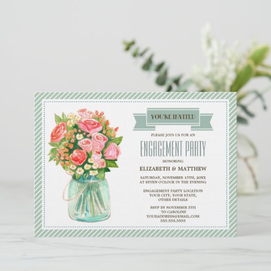 Invitation Rustic Mason Jar Floral (Debout devant)