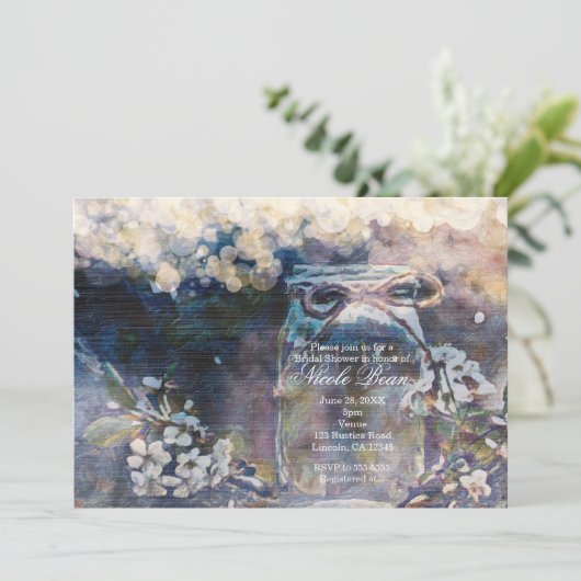 Invitation Rustic Mason Jar & Floral Mariage (Debout devant)
