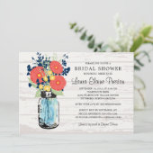 Invitation Rustic Mason Jar Gerber Daisies Fête des mariées (Debout devant)