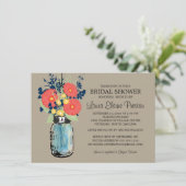 Invitation Rustic Mason Jar Gerber Daisies Fête des mariées (Debout devant)