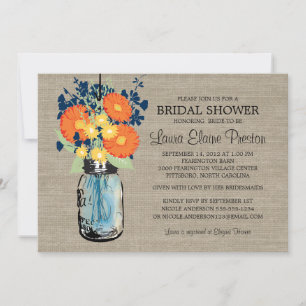 Invitation Rustic Mason Jar Gerber Daisies Fête des mariées