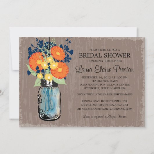 Invitation Rustic Mason Jar Gerber Daisies Fête des mariées (Devant)