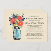 Invitation Rustic Mason Jar Gerbera Daisies Fête des mariées (Devant / Derrière)