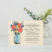 Invitation Rustic Mason Jar Gerbera Daisies Fête des mariées (Debout devant)