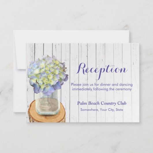 Invitation Rustic Mason Jar & Hydrangea Réception de mariage (Devant)
