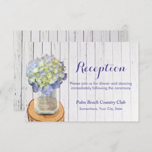 Invitation Rustic Mason Jar & Hydrangea Réception de mariage (Devant / Derrière)