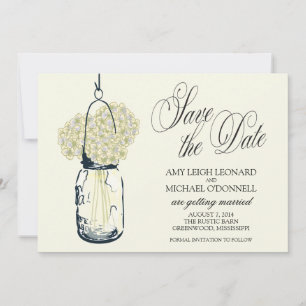 Invitation Rustic Mason Jar Hydrangrea Enregistrer la date