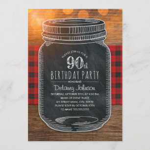 Invitation Rustic Mason Jar Jardin 90e fête d'anniversaire