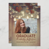 Invitation Rustic Mason Jar Lights Automne Photo Graduation (Devant / Derrière)