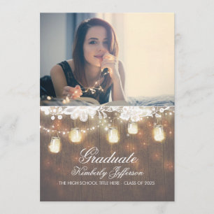 Invitation Rustic Mason Jar Lights Photo Graduation Party